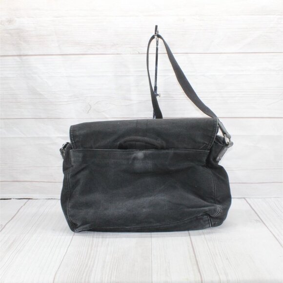 LL Bean Black Canvas Flannel Lined College Office Crossbody Messenger Bag - Picture 2 of 10